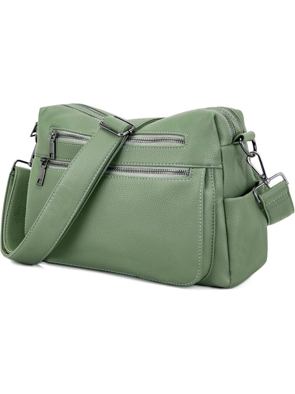 Women's S-Green Faux Leather Adjustable Wide Strap with 10 Pockets Shoulder Bag